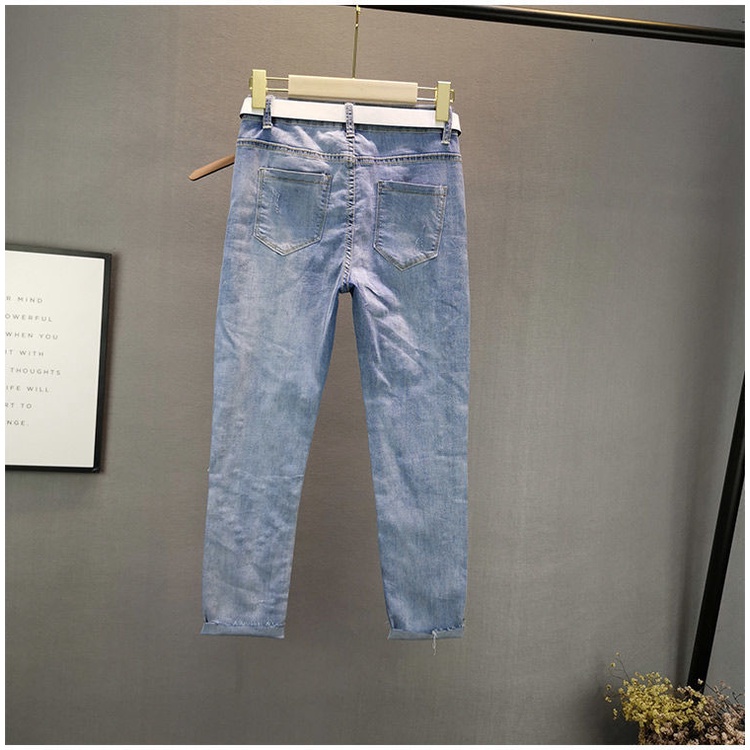 Quần Jean Ôm Dáng Dài Ngang Mắt Cá Chân Đính Đá Dễ Phối Đồ Hợp Thời Trang