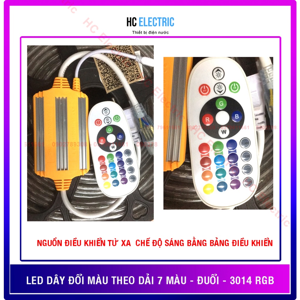 LED DÂY ĐỔI 7 MÀU LED DÂY CHỚP - SÁNG NHIỀU CHẾ ĐỘ  3014 RGB 4 CHÂN -220V