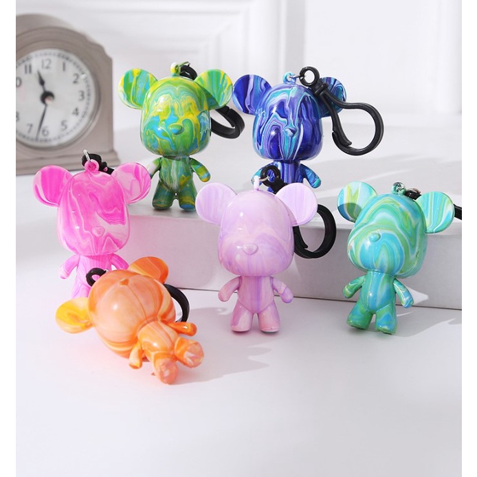 DIY / BỘ KIT GẤU ĐỔ MÀU LÀM MÓC KHOÁ GẤU BEARBRICK HIỆU ỨNG MÀU LOANG MARBEL