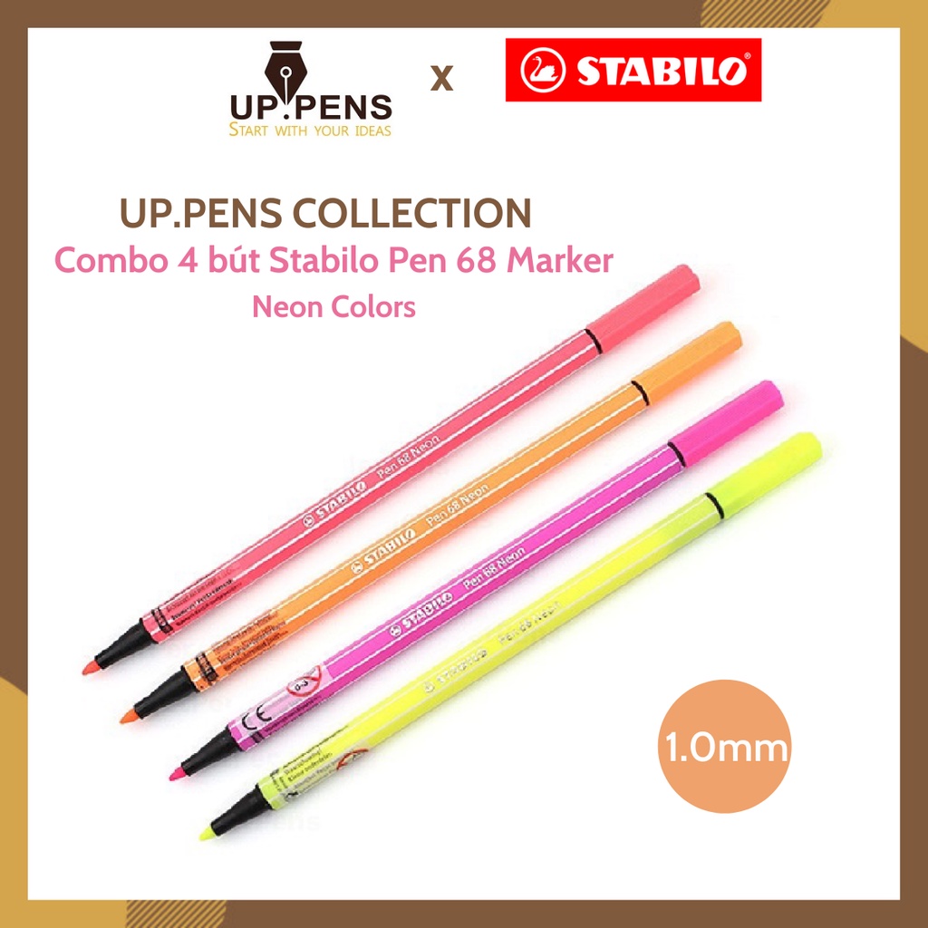 Combo 4 bút lông màu Stabilo Pen 68 Marker – 1.0mm – Neon Colors