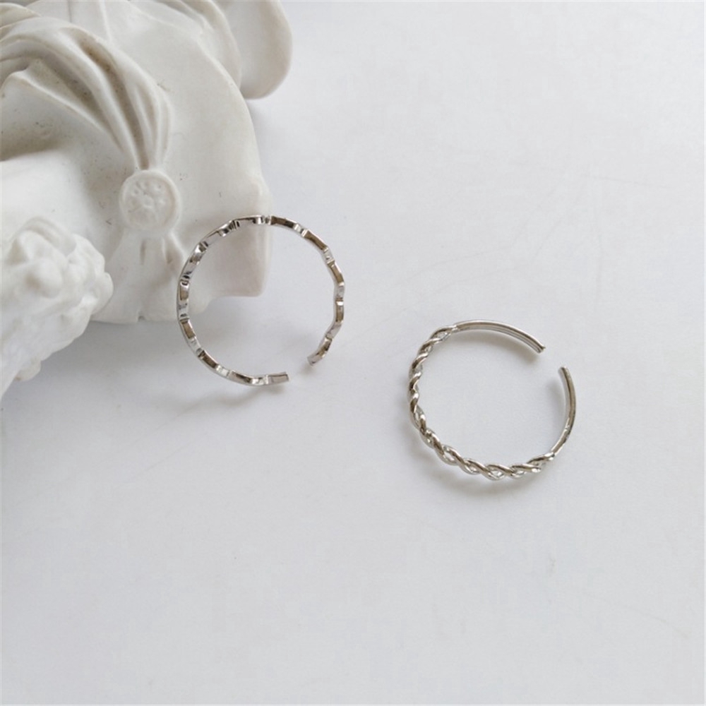 Set 2 nhẫn dạng hở màu bạc thiết kế phong cách Hàn Quốc đơn giản thời trang