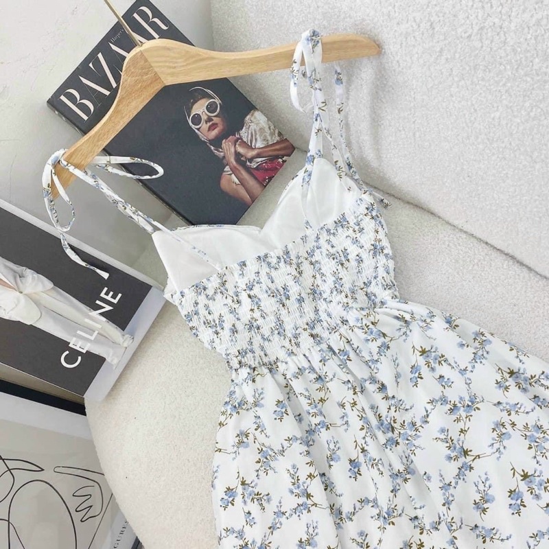 Đầm dây hoa nhí kèm khoác xanh - Chitchitstore