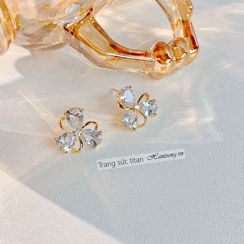 Bông tai nữ hình hoa đá pha lê cao cấp khuyên tai nữ thời trang sang trọng thanh lịch mẫu mới 2023