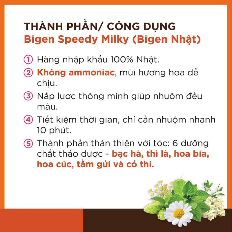 Thuốc Nhuộm Tóc Phủ Bạc Bigen Speedy Color Milky 80g