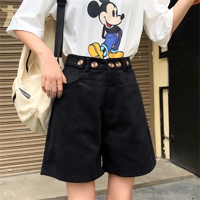 Quần shorts nữ nhung tăm ống rộng cạp cao cá tính Hàn Quốc 2020