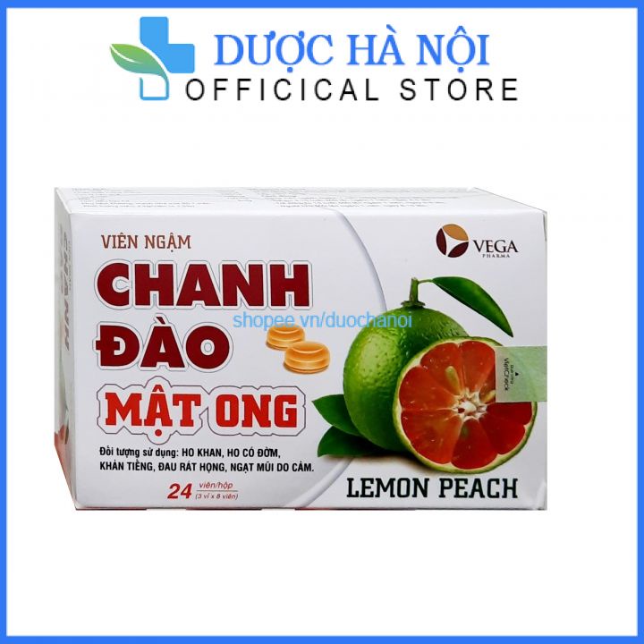 Viên ngậm chanh đào mật ong Vega hỗ trợ giảm ho, giảm đờm 8 viên x 3 vỉ