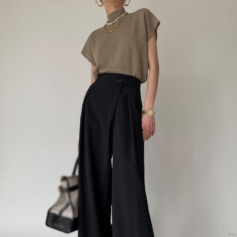 Áo kiểu mặc chui đầu tay ngắn cổ lọ màu trơn phong cách vintage thời trang