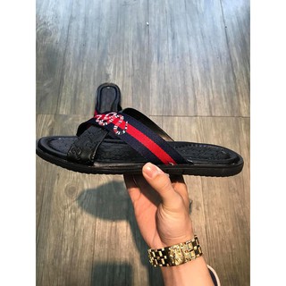 DÉP NAM GUCI ĐEN CHÉO VIỀN RẮN