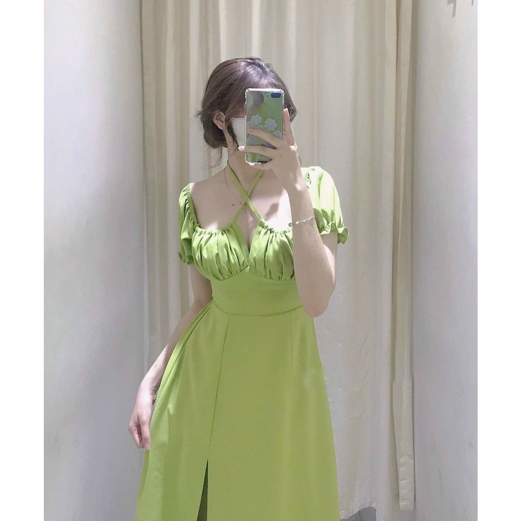 [HCM] Đầm Xòe Cổ Yếm Xẻ Tà Mặc 2 Kiểu ( Có Mút Ngực ) Thời Trang Nữ Sam Closet Free Size 40-55kg