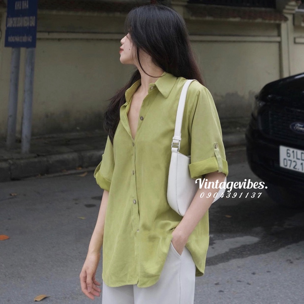Áo sơ mi Hàn Quốc, Áo sơ mi thô mịn tay gập style Ulzzang