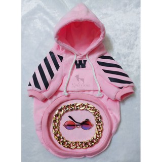 ÁO HOODIE HỒNG OW CHO CHÓ MÈO