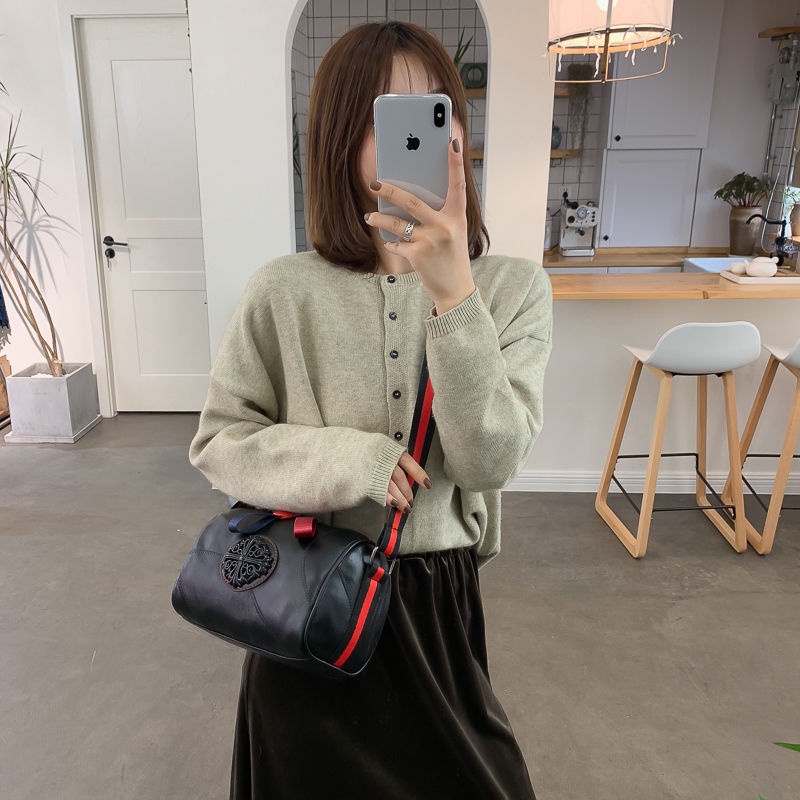 [Luo Nimei Authentic] Túi Đeo Chéo Da Cừu Mềm Sức Chứa Lớn Phong Cách Hàn Quốc Thời Trang Thu Đông Tre