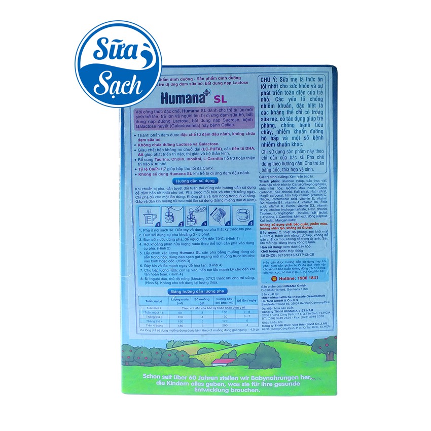 Sữa Humana SL - 500gr Đặc Trị Dị Ứng Đạm Sữa Bò date mới t4/2022