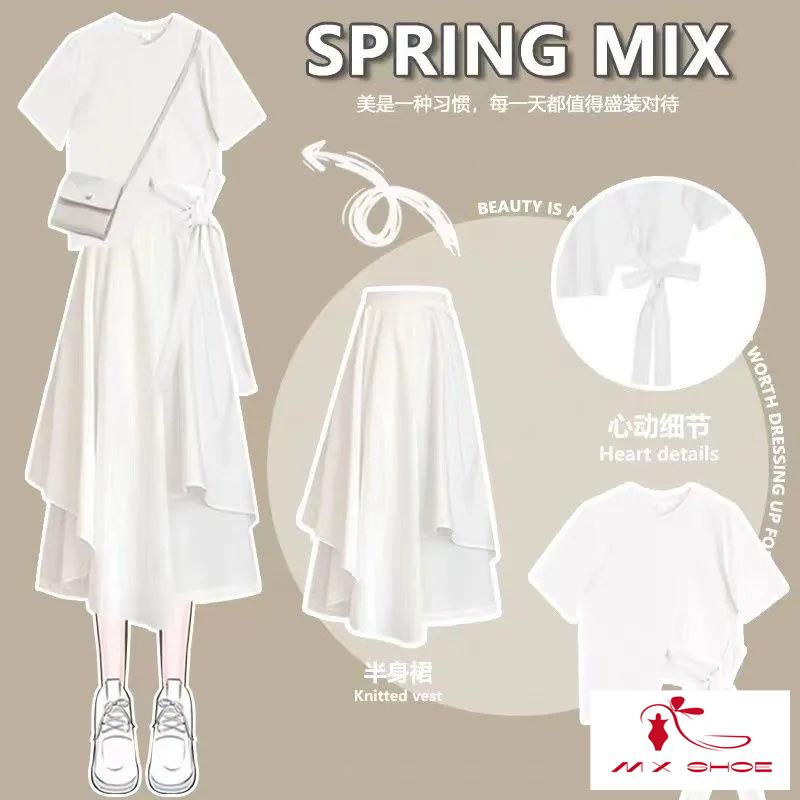 Set Áo Thun Tay Ngắn Dáng Rộng Phối Chân Váy Thời Trang 2023 Cho Nữ
