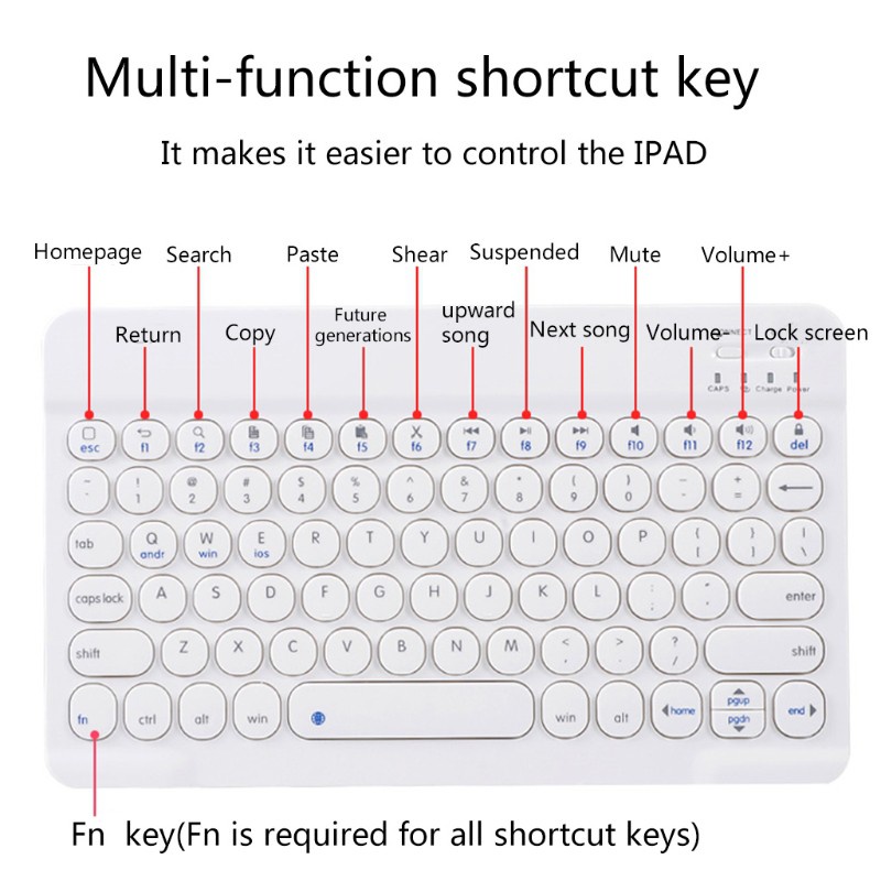 Bluetooth Wireless Keyboard Slim Retro Round Keycap Universal for Laptop