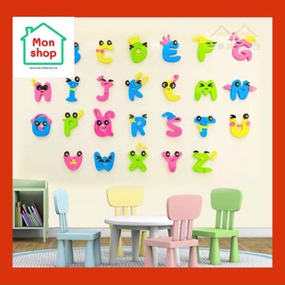 Decal dán tường mica 3D bảng chữ số sắc màu Tiếng Anh, đề can dán lớp học mầm non