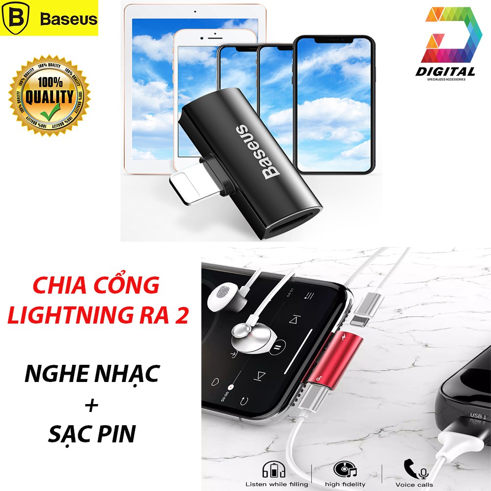 Jack Chia Cổng Lightning 1 Ra 2 Baseus L46 Có Hỗ Trợ Đàm Thoại Cho iPhone/ iPad Chính Hãng