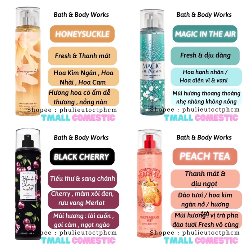 Xịt thơm toàn thân body mist Bath And Body Works 236ML Tmall Cosmetic