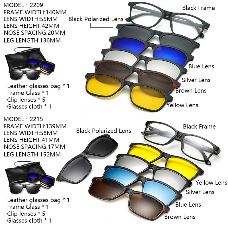 [ Hàng Hot ] Bộ kính râm gọng tròn kèm 5 tròng phân cực nhiều màu sắc đa dạng