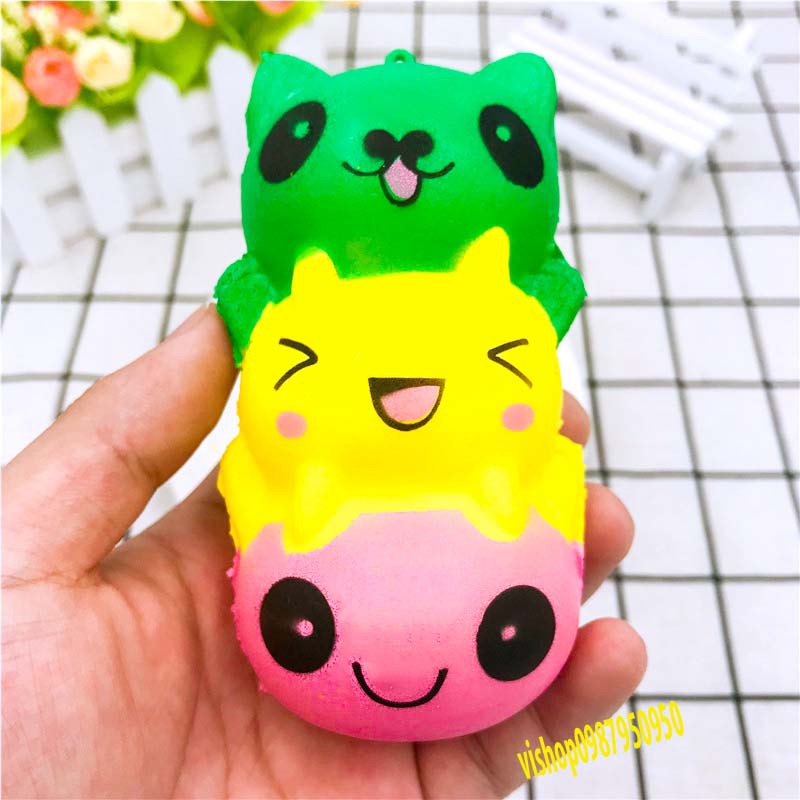 squishy đồ chơi bánh sâu mèo 3 tầng màu đẹp