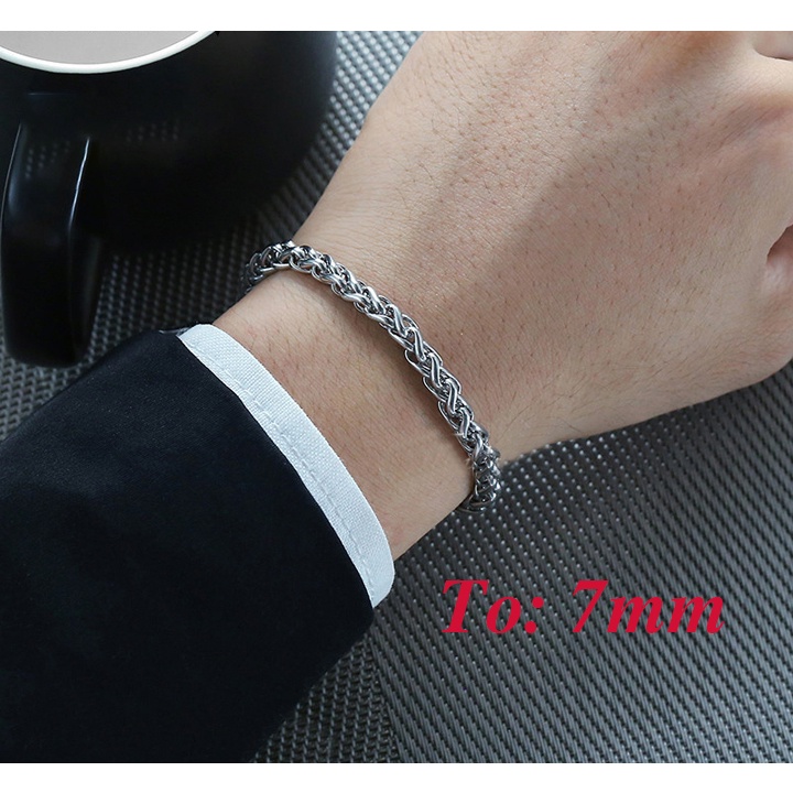 Lắc tay nam inox kiểu bông dừa to 7ly sang đẹp, không đen đem lại vẻ đẹp đẳng cấp, phong độ cho người đeo