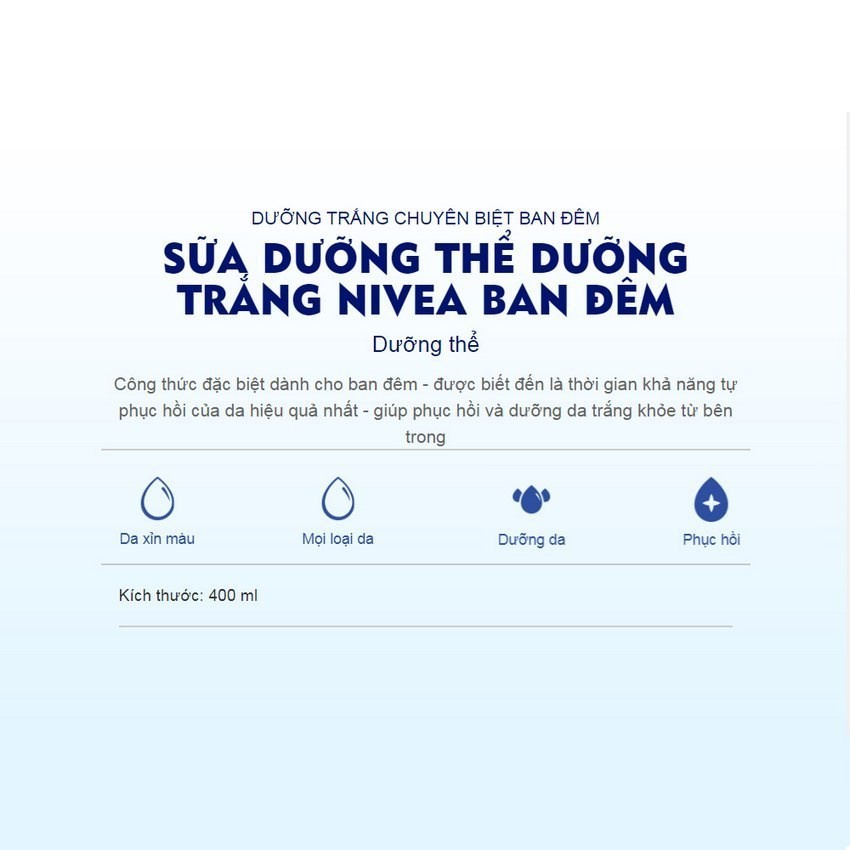 Sữa dưỡng thể trắng da Nivea Ban đêm 400ml