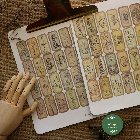 Sticker tự cắt Neutral journal tickets - sticker sheet dán, trang trí sổ nhật kí, sổ tay | Bullet journal - kc004