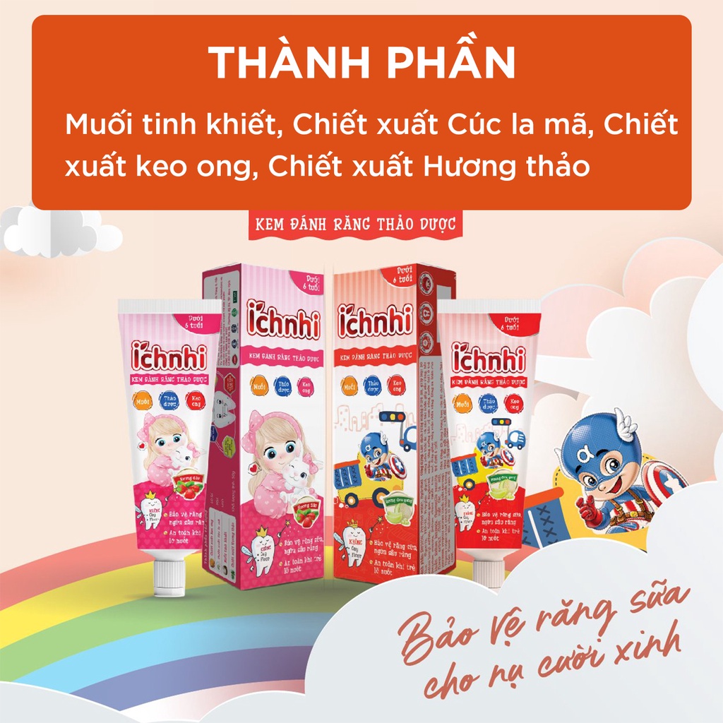 Kem đánh răng thảo dược Ích Nhi hương dâu tuýp 50g cho bé dưới 6