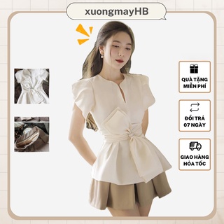 Set áo thắt nơ kèm chân váy xếp ly HB thiết kế thanh lịch đủ size S087