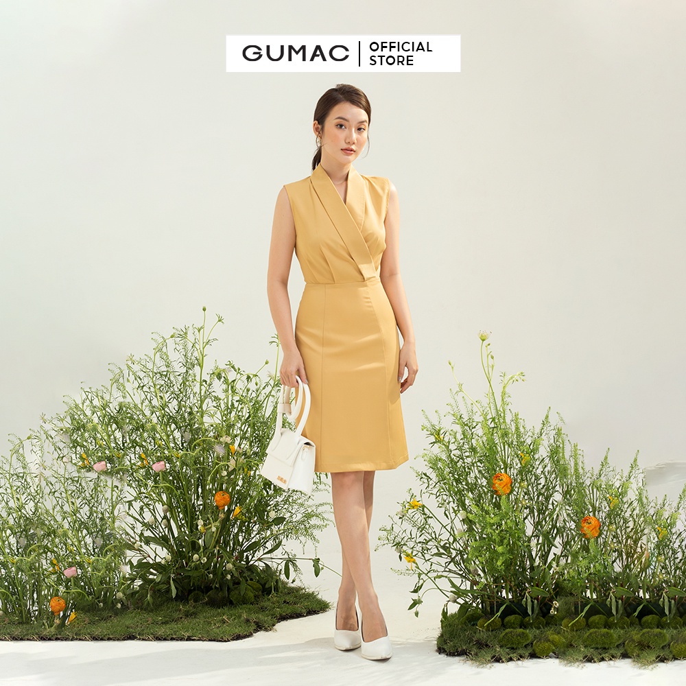 Đầm sát nách cổ vest thời trang GUMAC DC03046