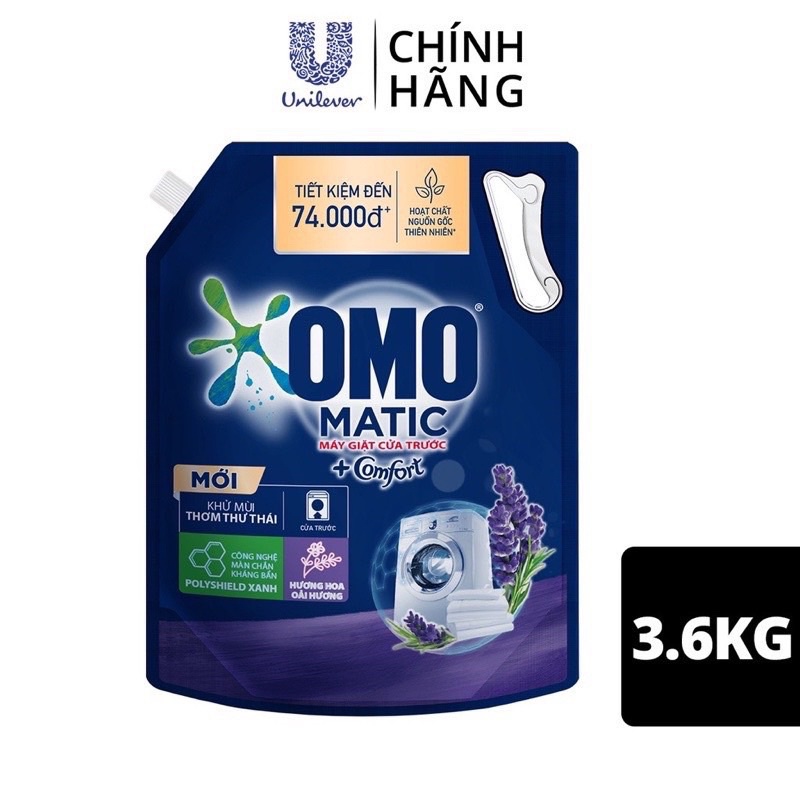 Nước giặt OMO túi cửa trước 3,6kg có thêm hương comfor