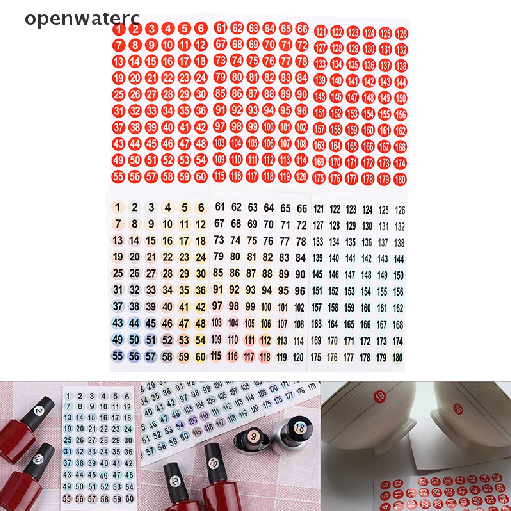 Bộ 3 Tấm Nhãn Dán Đánh Dấu Số 1-180 Màu Sắc Dành Cho Móng Tay