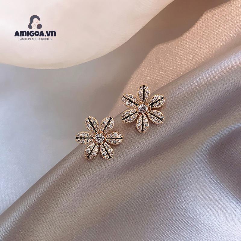 ✨✨Bông Tai Hình Cánh Hoa Đính Kim Cương Giả Vẽ Dầu Thời Trang