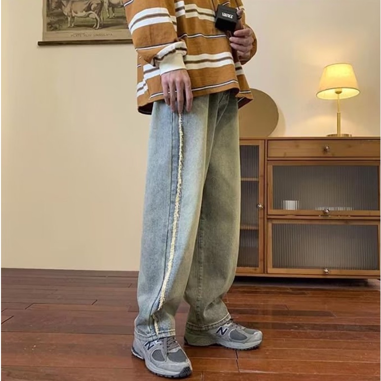 Quần jeans Dài nam vintage quần jean unisex cao cấp Thời Trang Dành quần jean ống rộng Cho Nam