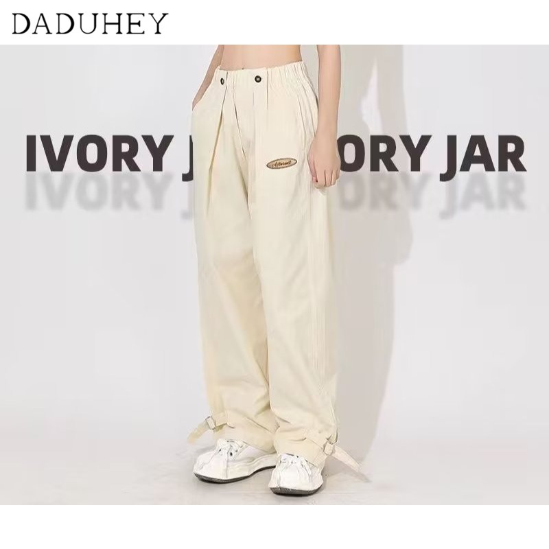 DaDuHey Autumn Solid Color Loose Straight Wide-Leg Pants Men's and Women's Japanese-Style Retro Khaki Overalls Casual Pants