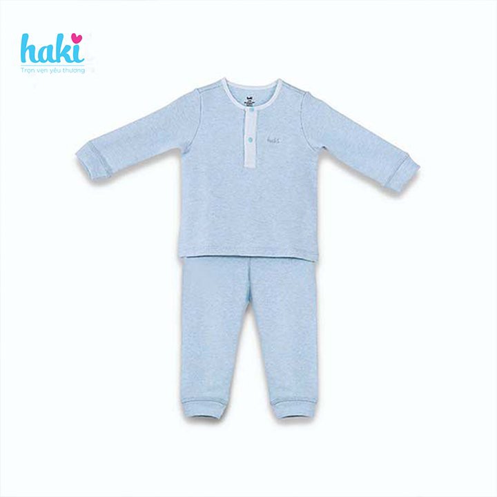 Bộ quần áo thu đông dài tay cổ trụ choévải Melange Cotton cao cấp HAKI BC002