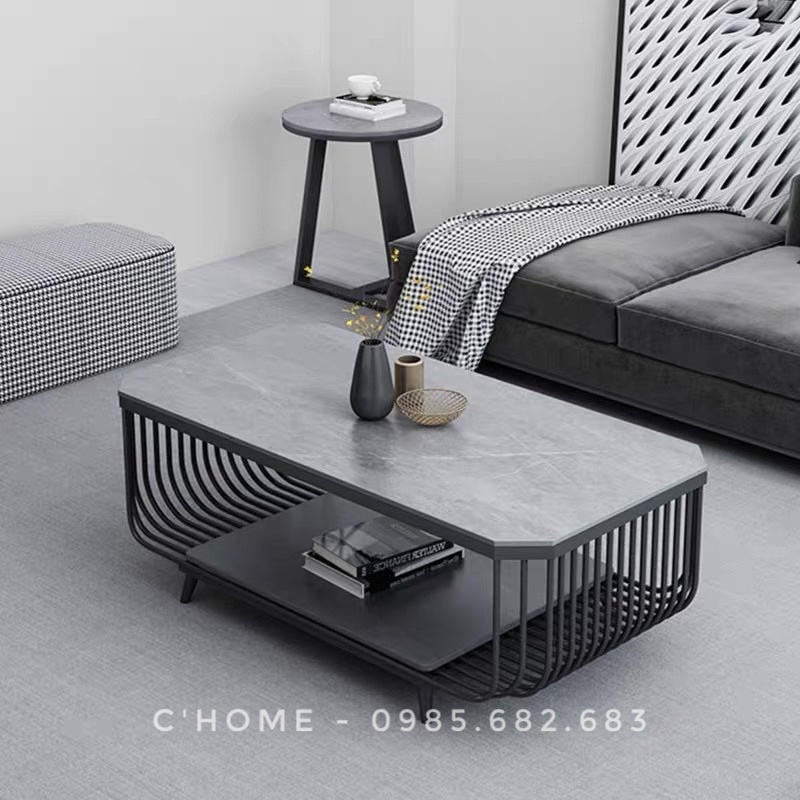 Bàn Trà Sofa Chân Sắt Mặt Đá Ceramic, Bàn Nhiều Nan C'Home