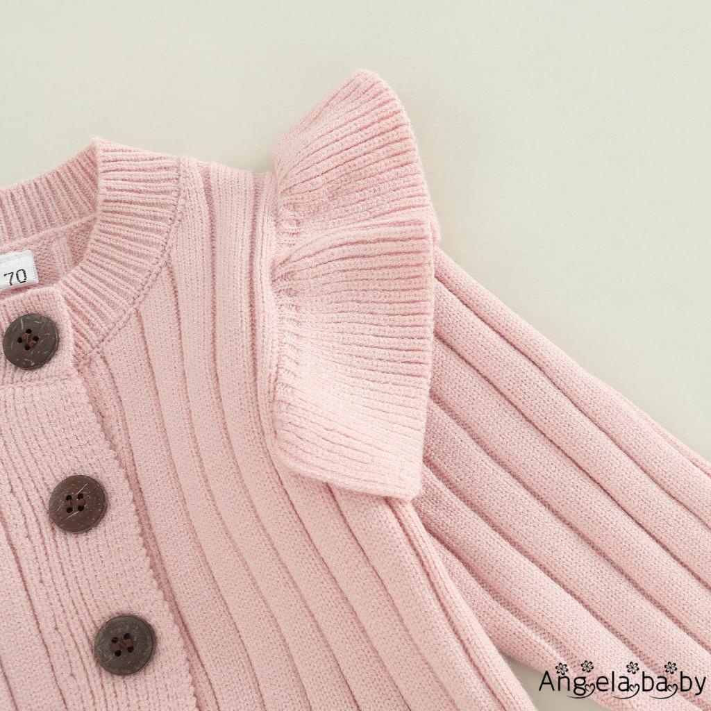 Áo Liền Quần Dệt Kim Tay Dài Cổ Tròn Màu Trơn Thời Trang Cho Bé Gái