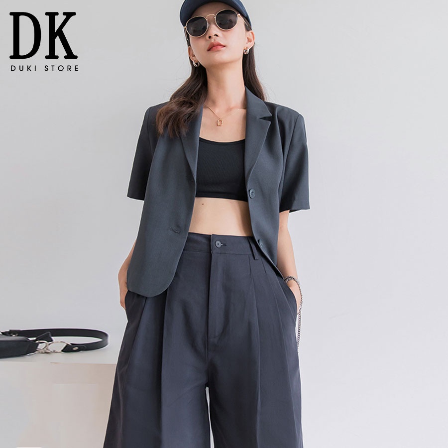 Áo khoác áo vest blazer nữ màu xám đen cao cấp - DUKI STORE