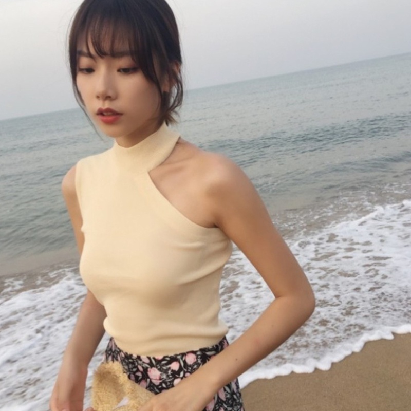 Áo Croptop Dệt Kim Không Tay Thời Trang Dành Cho Nữ