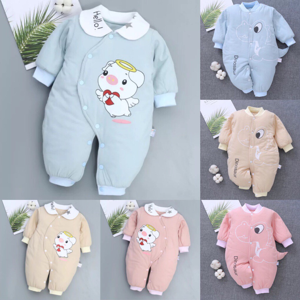 Body lót bông dày in hình ngỗ nghĩnh Bodysuid liền thân cho bé trai bé gái hàng quảng châu xuất Hàn