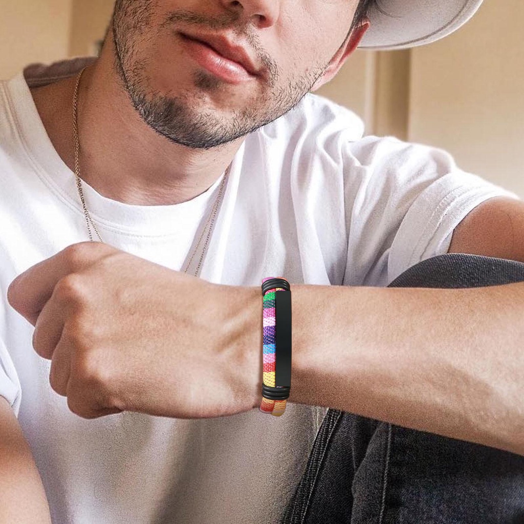 Vnox Vòng Tay Dây Thừng Gắn Thẻ ID Bằng Thép Không Gỉ Phong Cách Bohemia Cho Nam