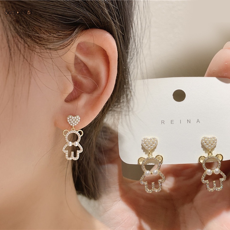 1 Đôi Bông Tai Dáng Dài Đính Đá Pha Lê Ngọc Trai Nhân Tạo Dễ Thương Thời Trang Cho Nữ