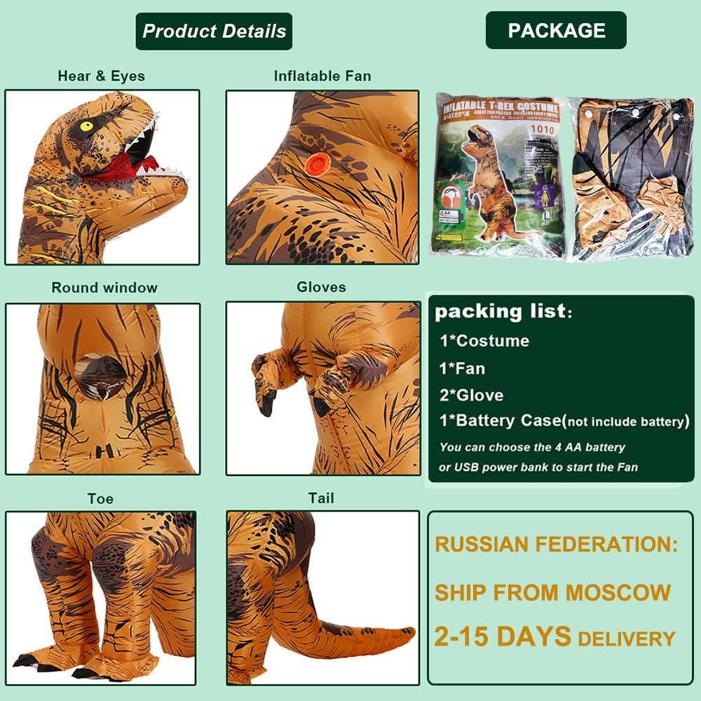 Trang phục hóa trang khủng long hoạt hình T-Rex bơm hơi dễ thương