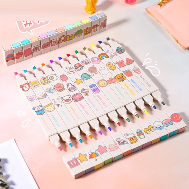 Bút highlight Pastel 2 Đầu Gấu Thỏ House đánh dấu có thể dán sticker trang trí 699