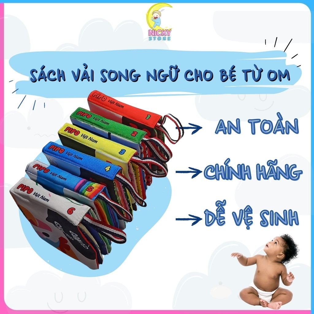 Sách Vải PIPO Cho Bé Sơ Sinh, An Toàn Phát Triển Thị Giác, Xúc Giác, Thính Giác, Chính Hãng Việt Nam