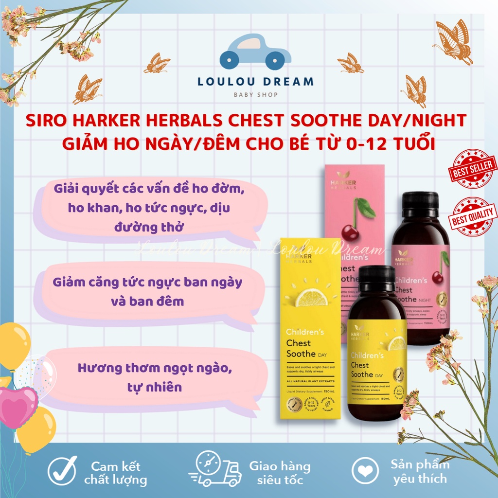 Siro ho ngày / đêm Harker Herbals Children's Chest Soothe Day/Night cho bé từ 0-12 tuổi