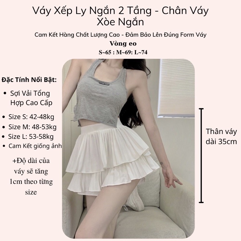 (Ảnh cận chất) Chân váy xếp ly xoè 2 tầng sẵn 2 màu