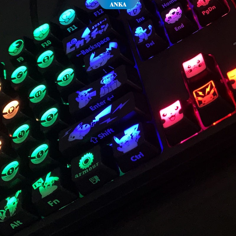 Pokémon Pikachu theme backlit mechanical keyboard PBT sublimation keycap personalized custom DIY gaming keyboard cap suitable for 61/87/104/108 keys