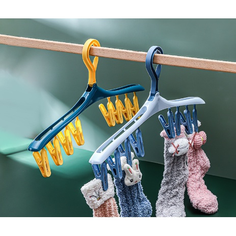 Móc treo quần áo 8 kẹp, móc chùm phơi đồ trẻ em đa năng, tất vớ tiện lợi chống bay